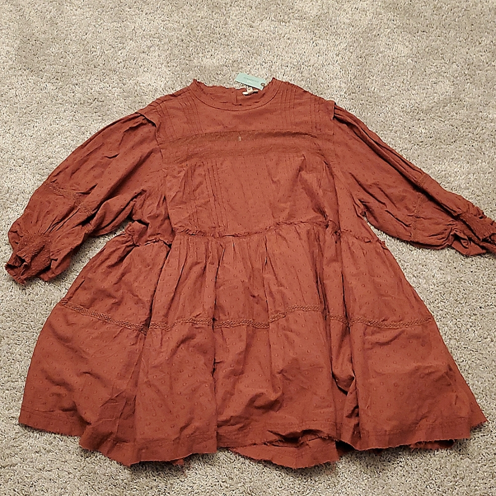Anthroropologie BOHO Pilcro LongSleeve Mock-Neck Swing Orange Mini Midi Dress 2X - Picture 11 of 13